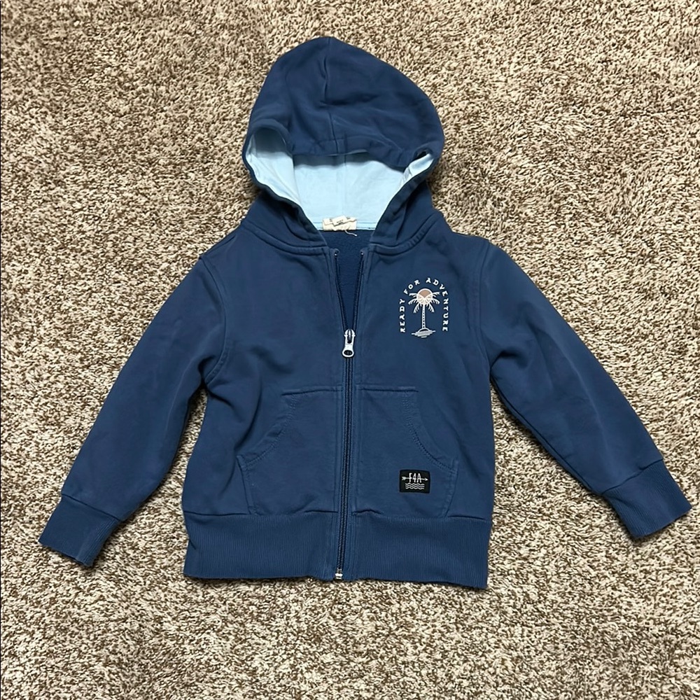 Navy Blue Zip-Up Hoodie with Ribbed Cuffs